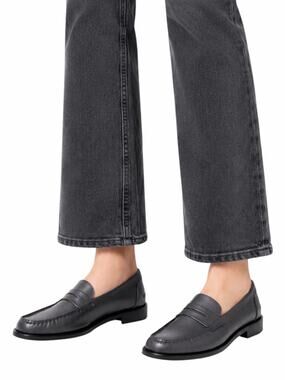 Mango MNG Square Toe Leather Penny Loafer Dark Grey Size 38/ US 7.5